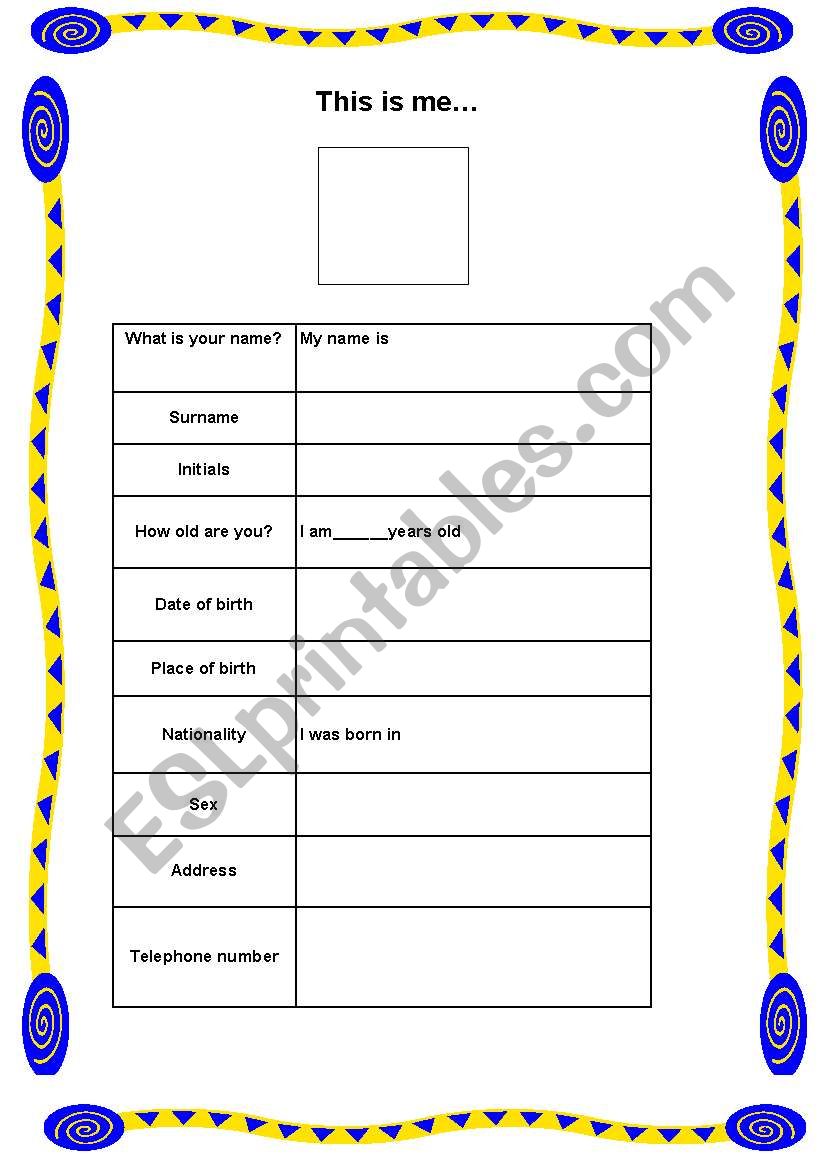 Personal ID card worksheet