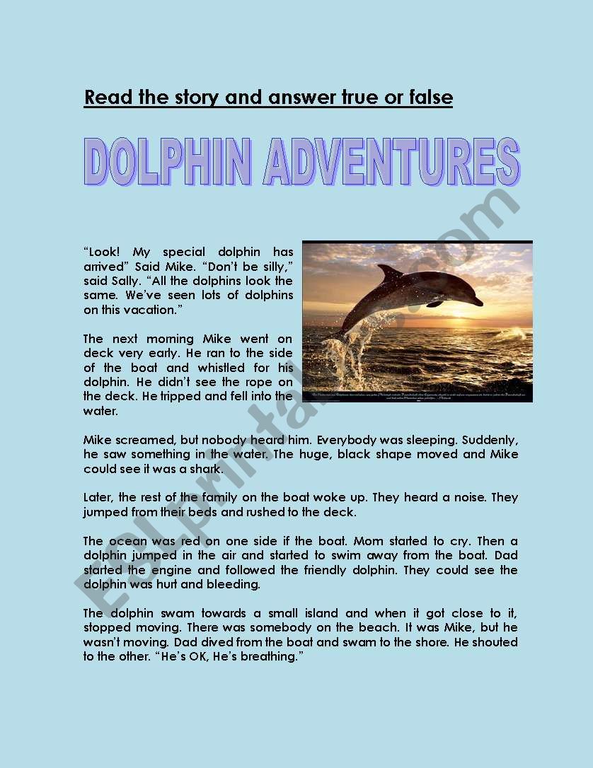 Dolphin Adventure worksheet
