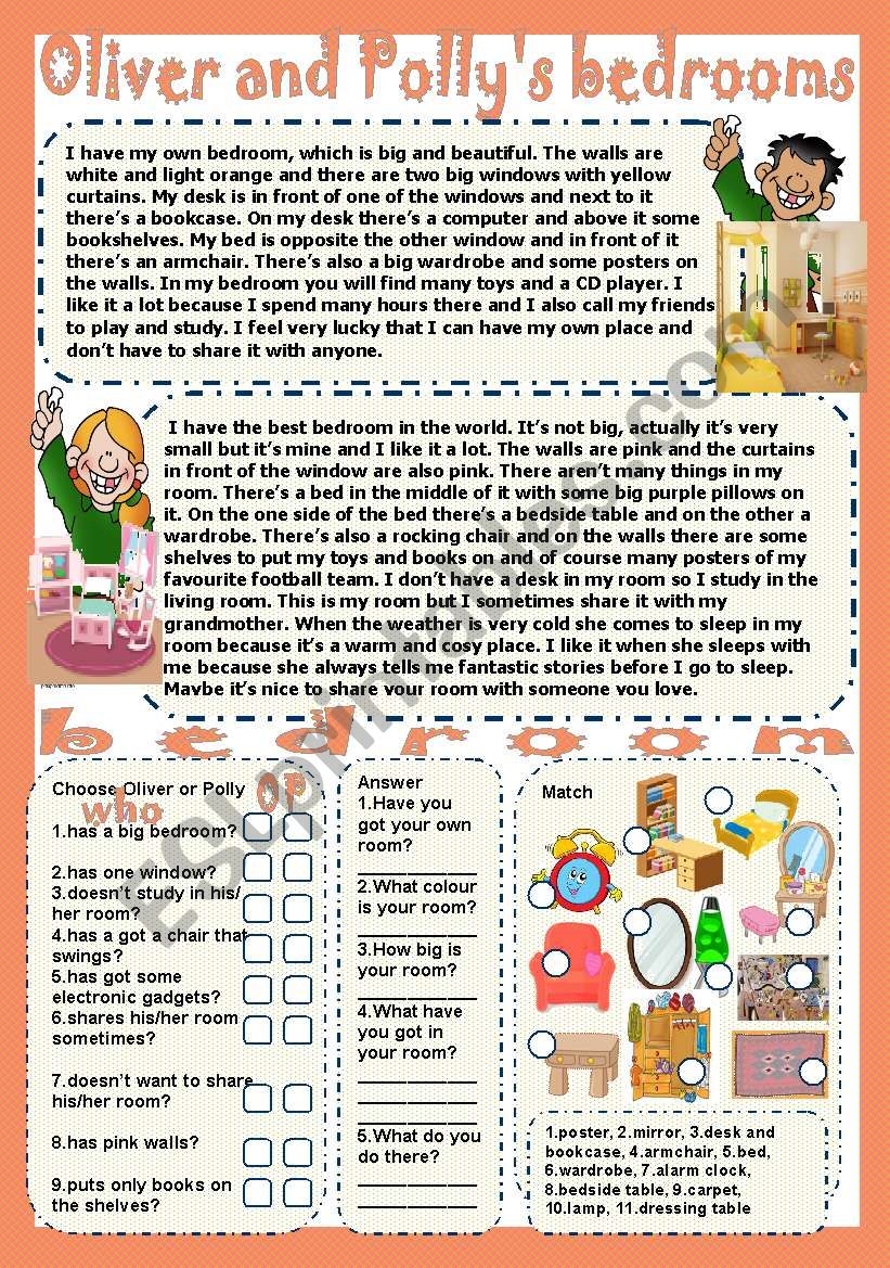 Oliver and Pollys bedrooms worksheet