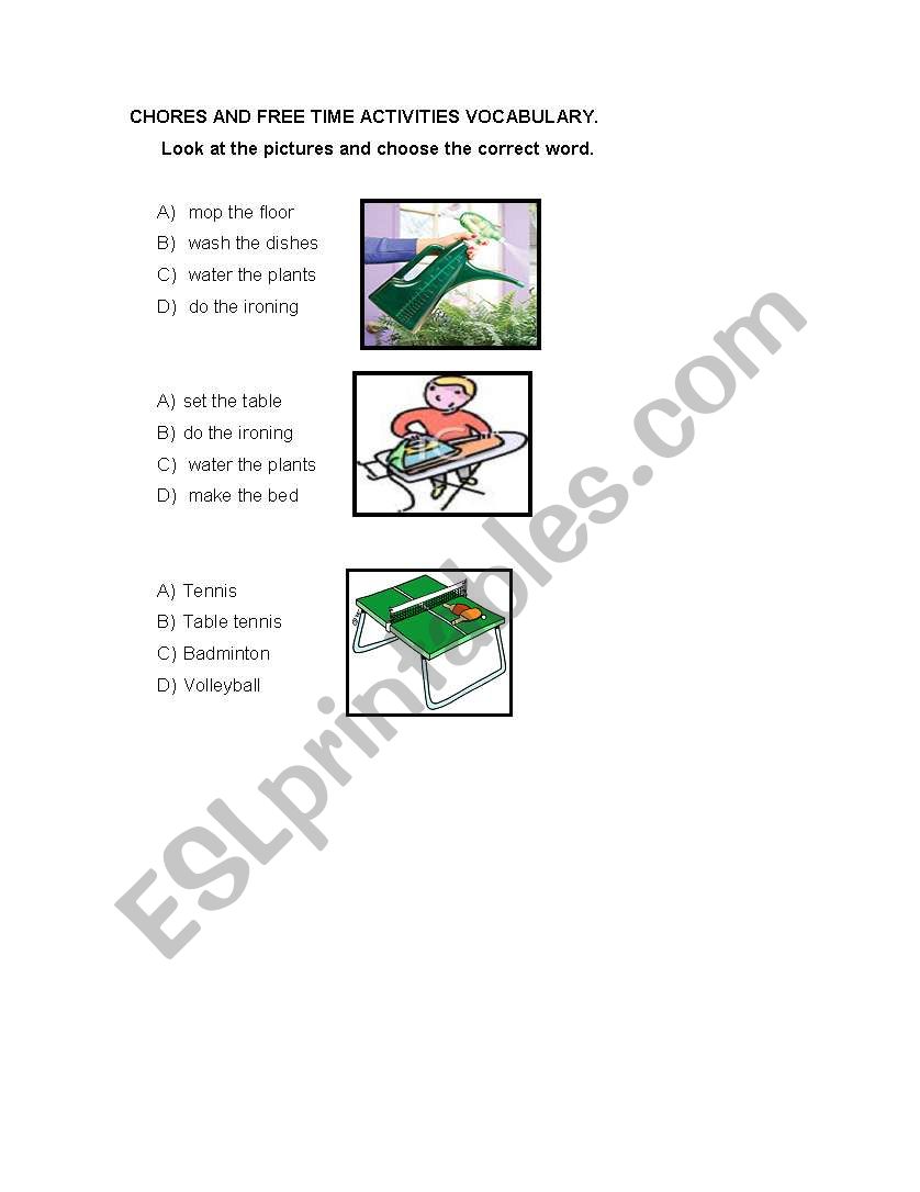 CHORES AND ACTION : ING FORM worksheet