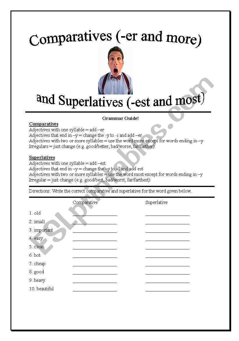 Comparative and superlative  worksheet