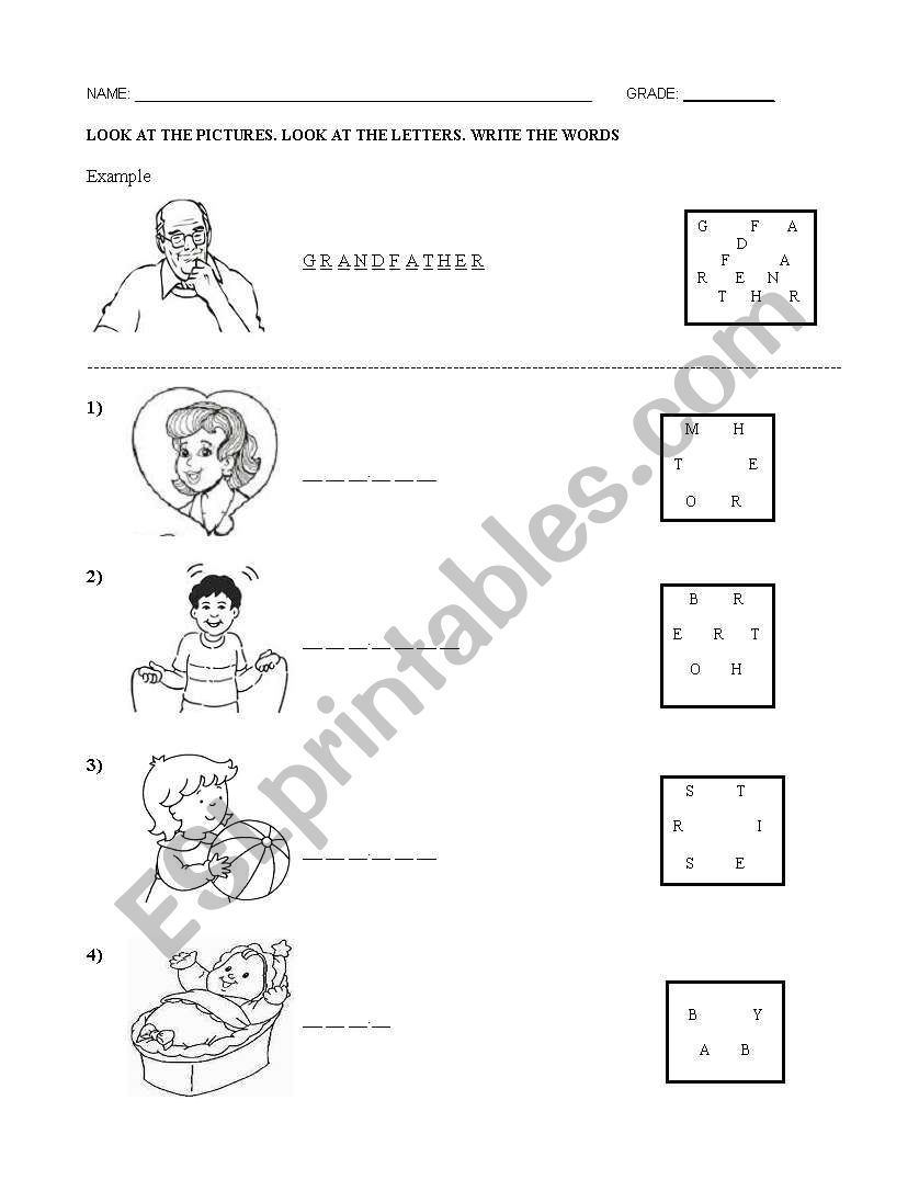 Family members worksheet
