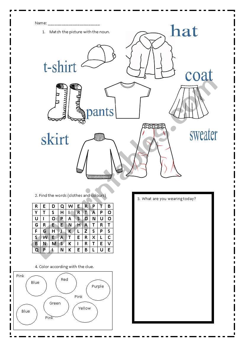 Clothes and colours worksheet