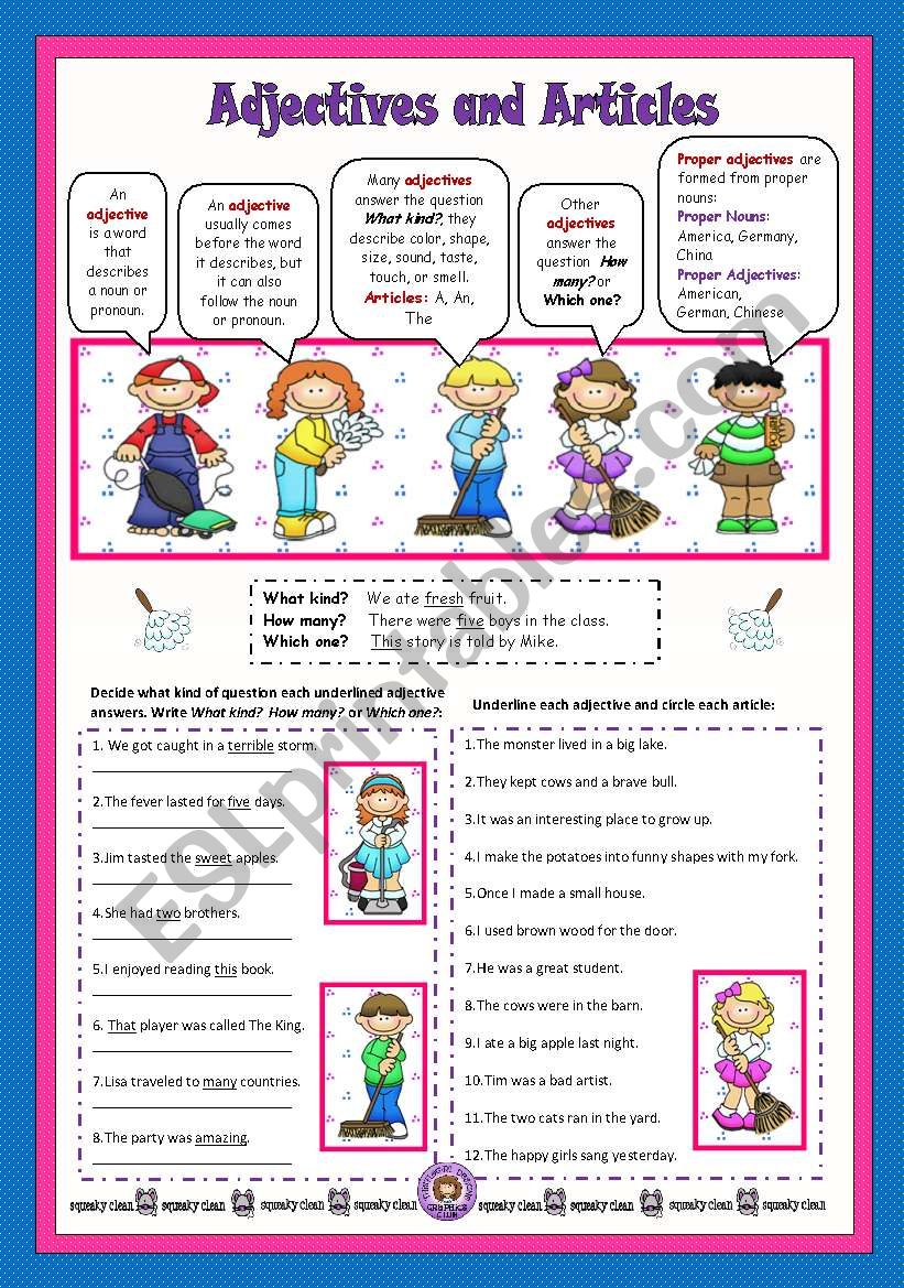 Adjectives and Articles worksheet