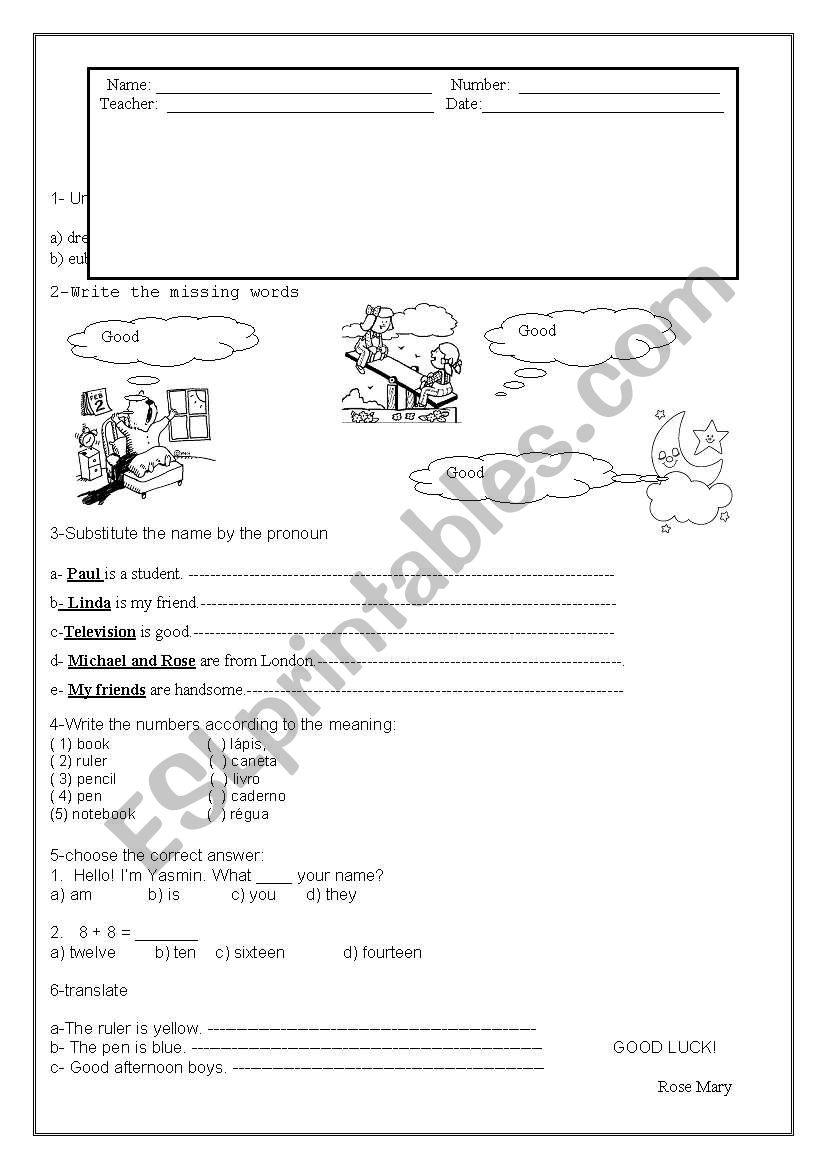 6th test worksheet