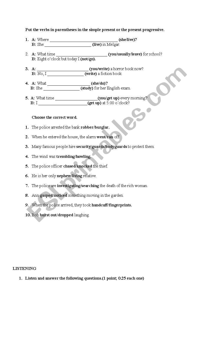Grammar worksheet