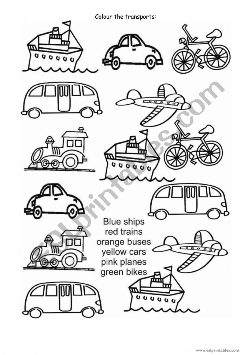 Colour the transports worksheet