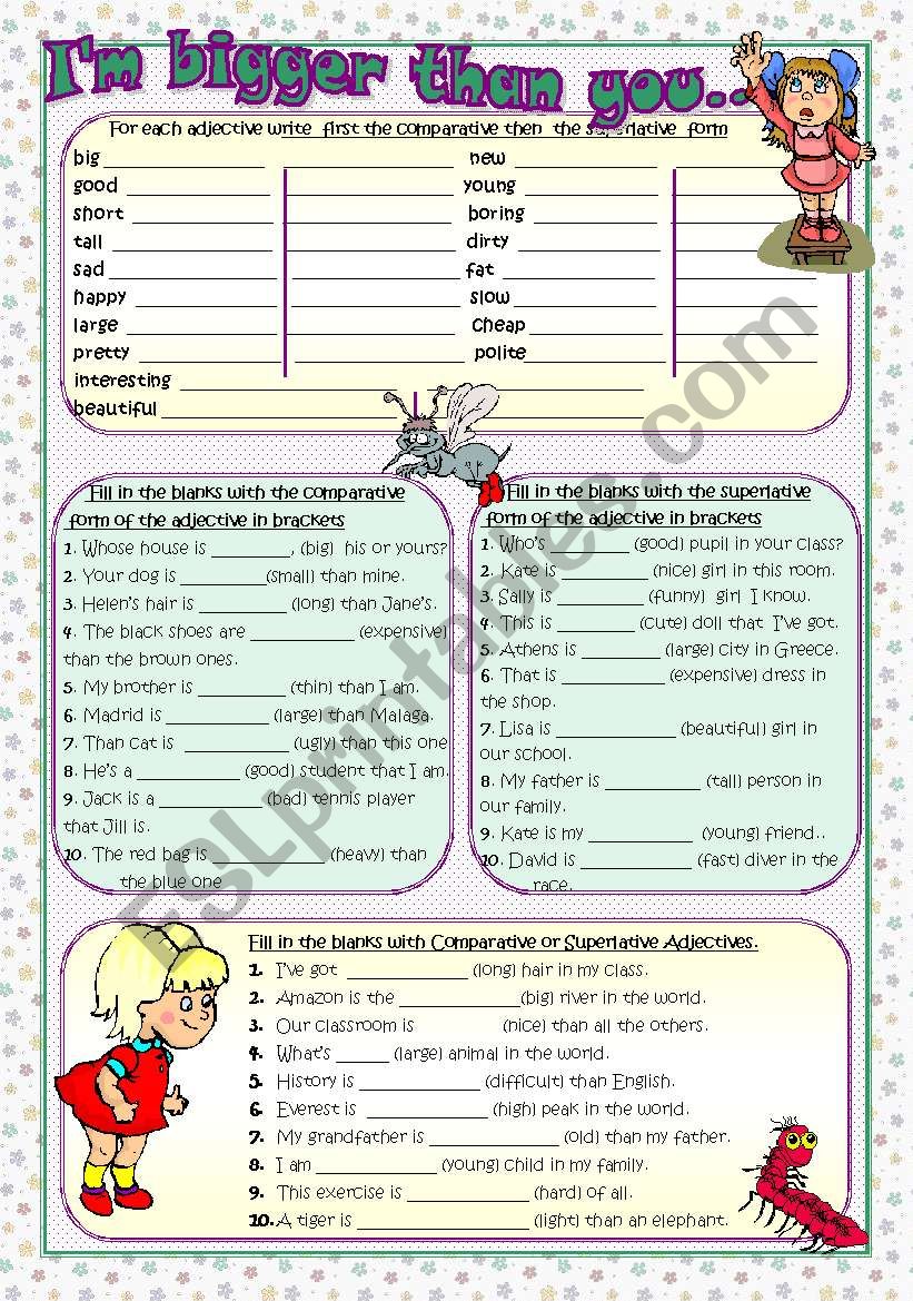 COMPARATIVES - SUPERLATIVES (B/W + Answer Key)