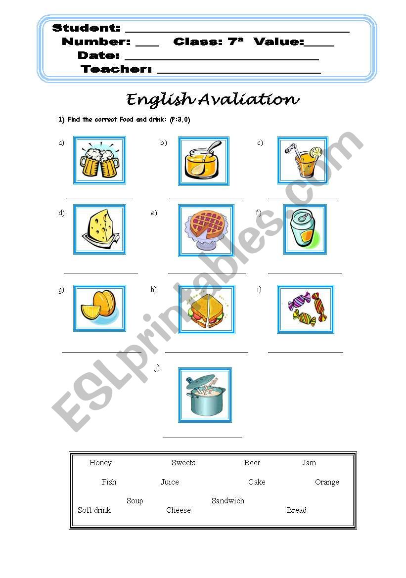 Verb to Be and Food and Drink Test