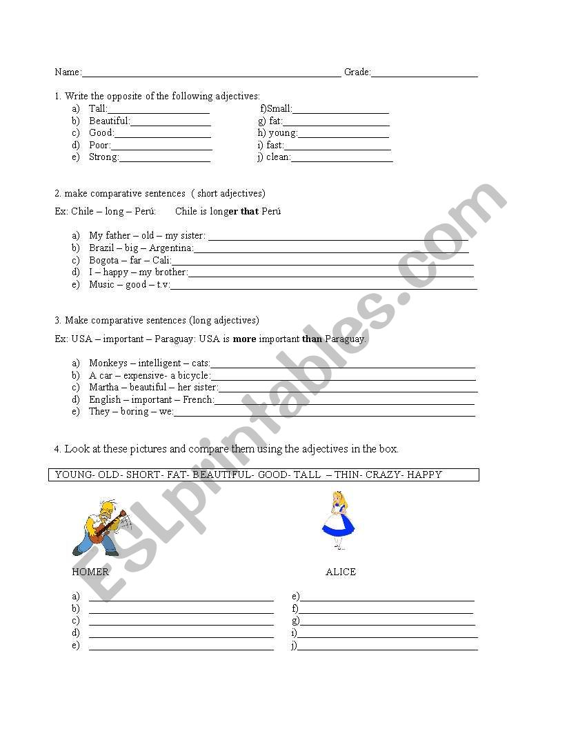 comparing people worksheet