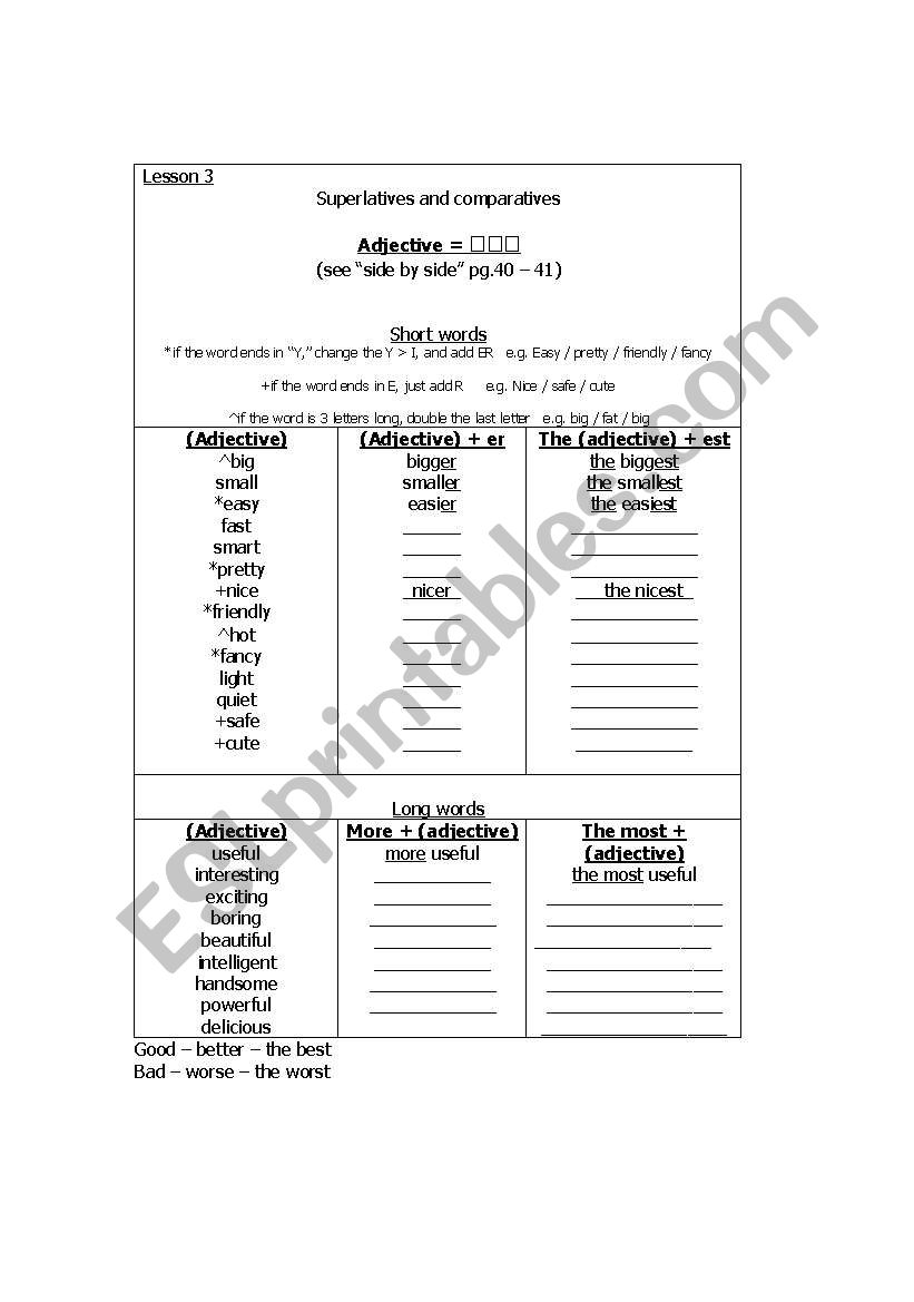 superlatives and comparatives worksheet