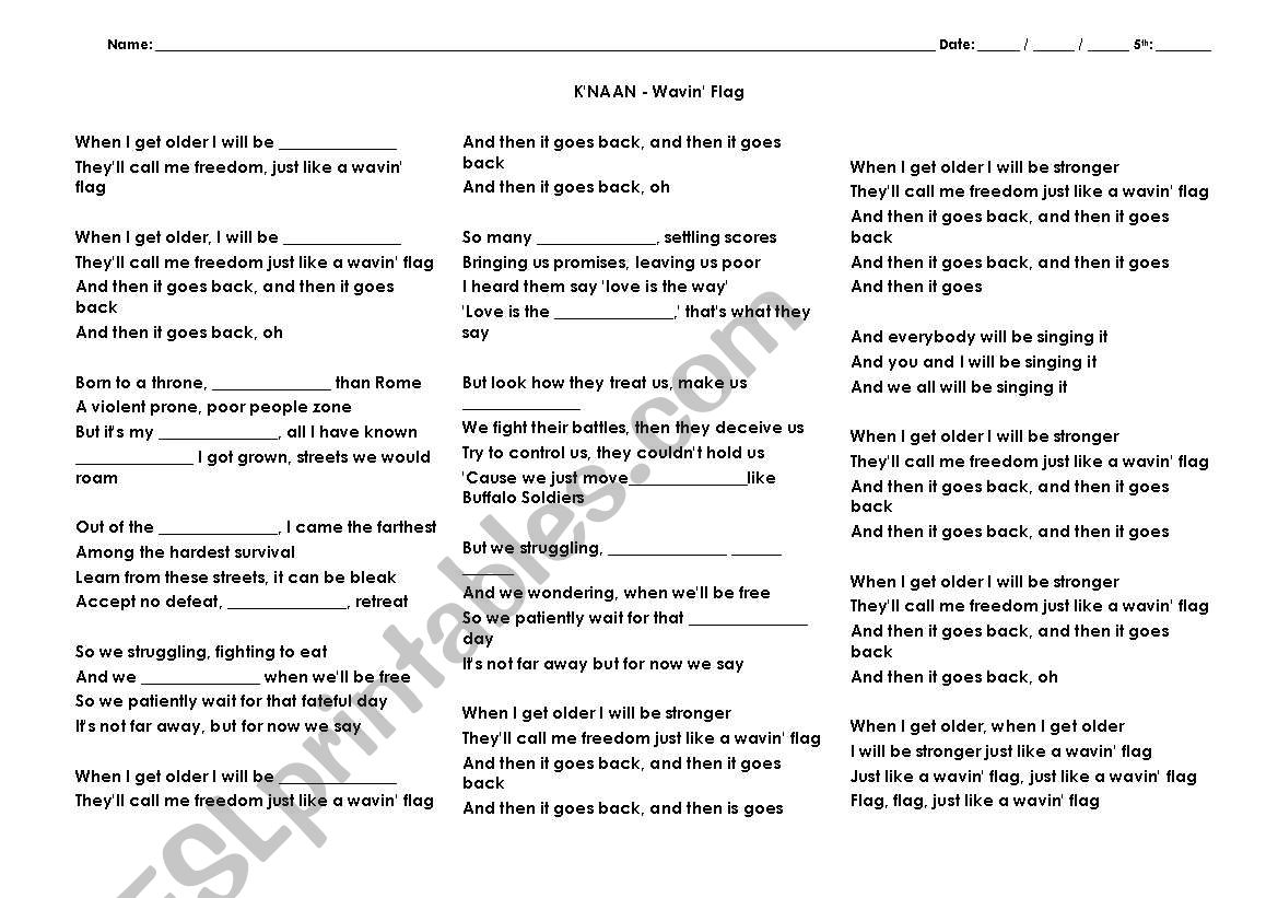 KNAAN - Wavin Flag worksheet