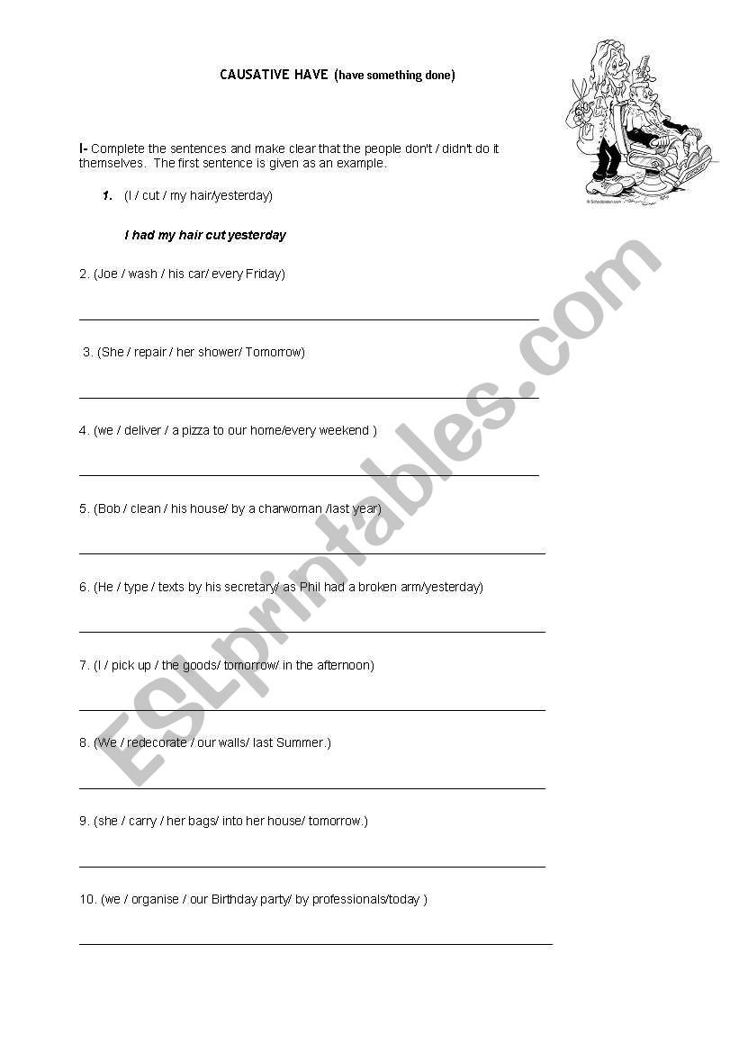 Causative have worksheet