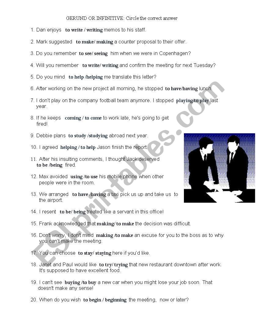 Gerunds vs. Infinitives worksheet