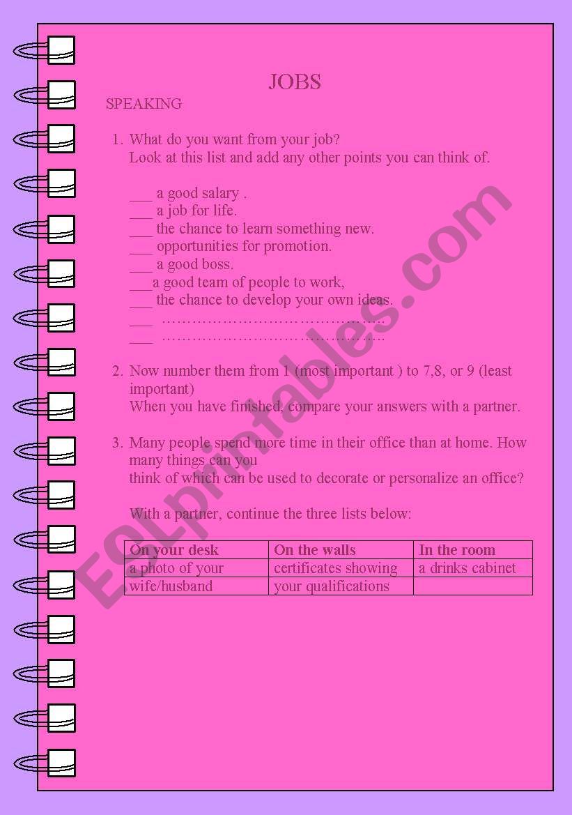 SPEAKING-JOBS worksheet