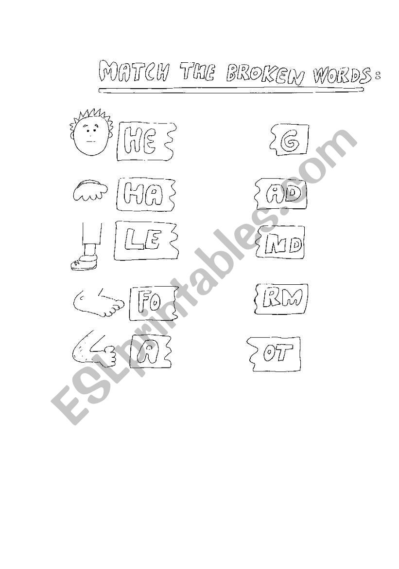 Match the broken words(body parts)