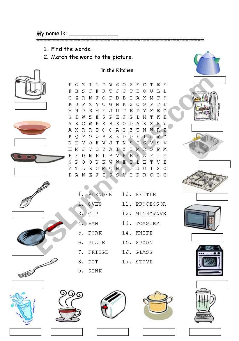 In the kitchen worksheet