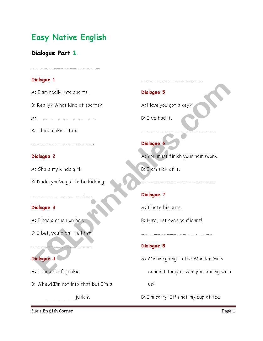 Easy Native English Dialogue worksheet