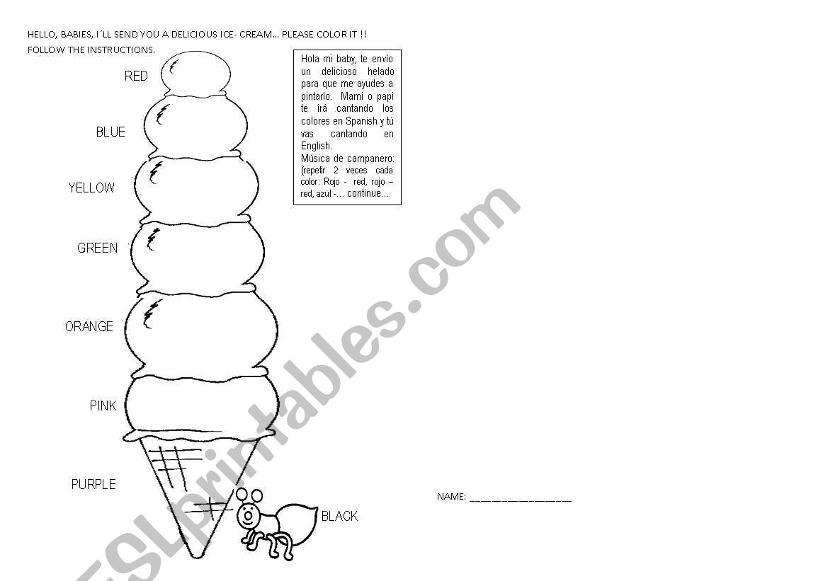 COLOR THE ICE-CREAM worksheet