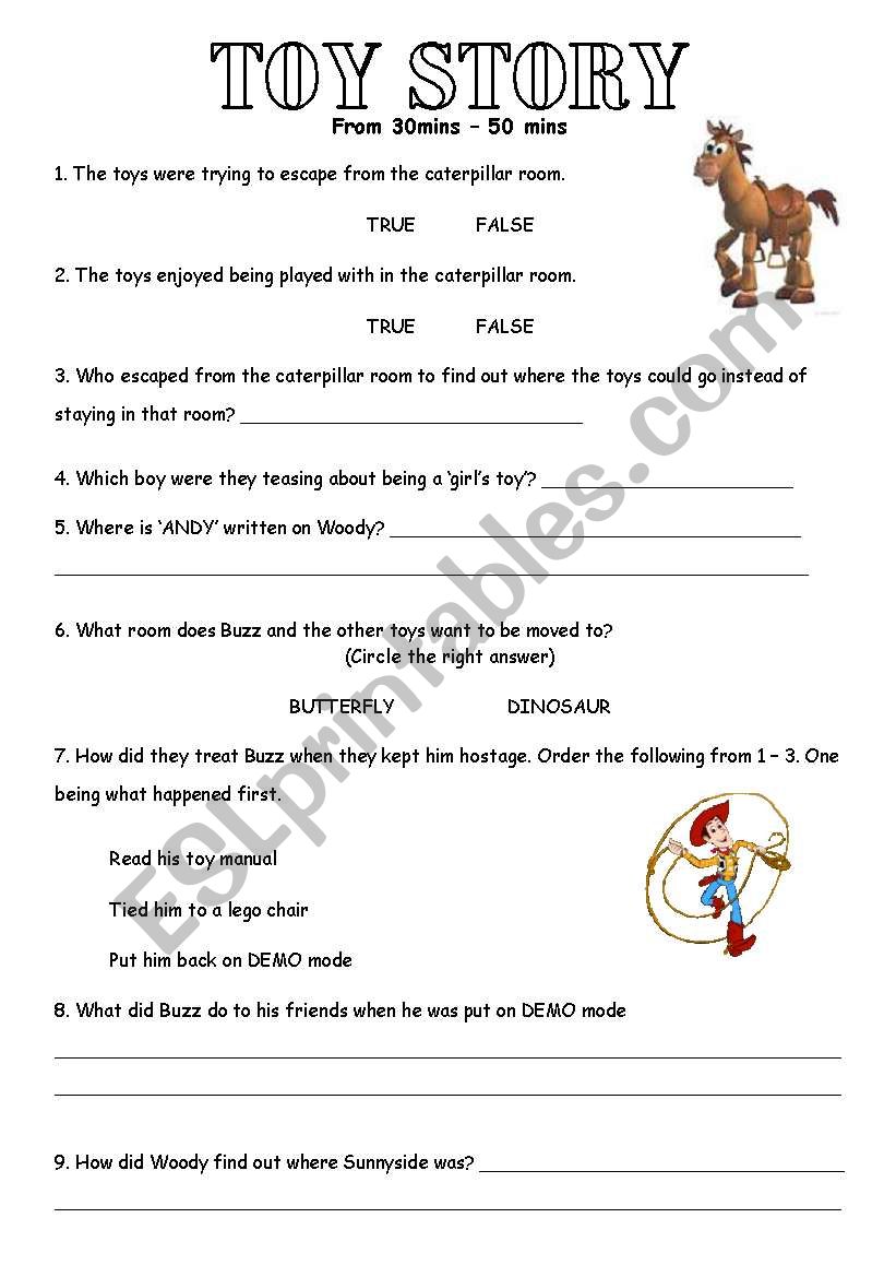 Toy Story 3 worksheet