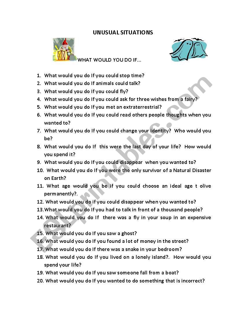 UNUSUAL SITUATIONS worksheet