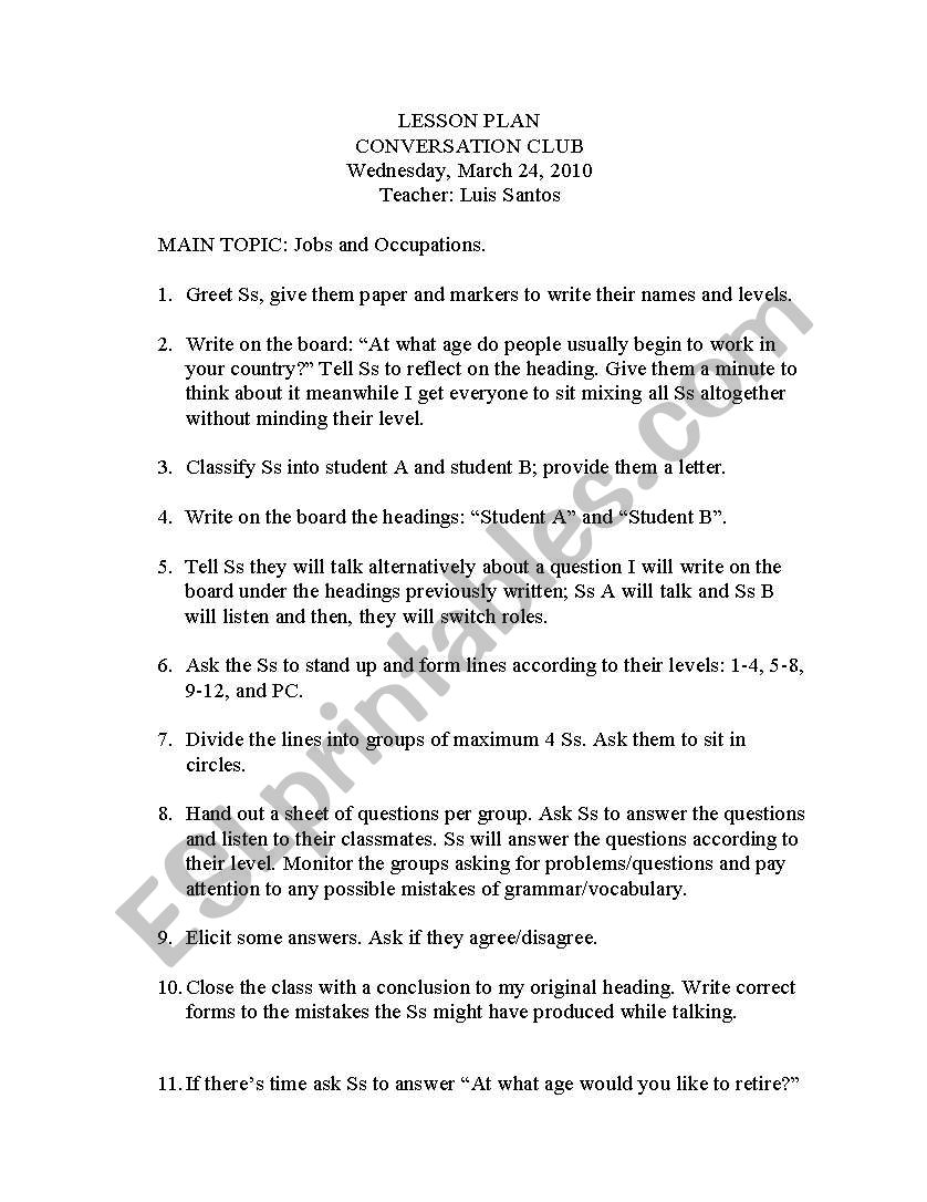 conversation worksheet