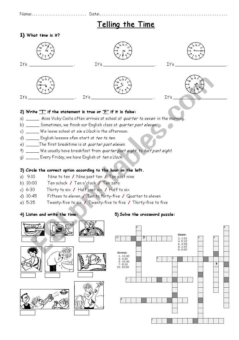 telling the time worksheet