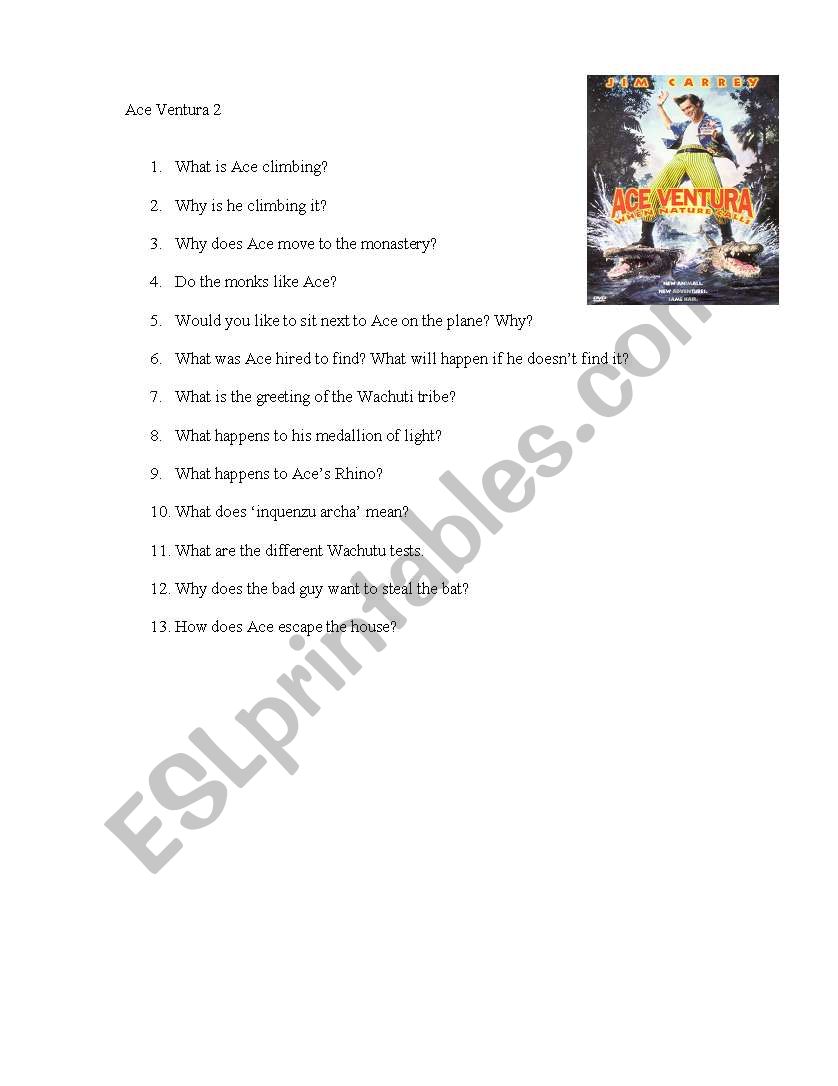 Ace Ventura 2 worksheet