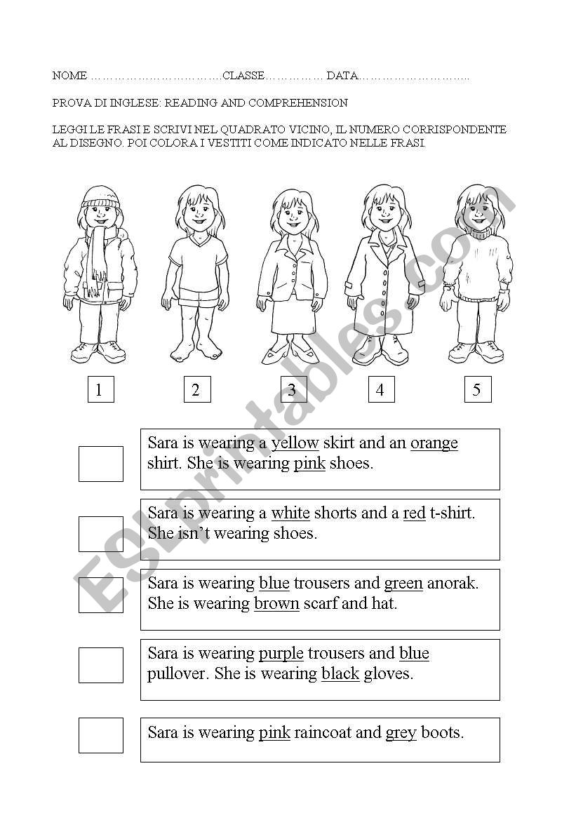 clothes test worksheet