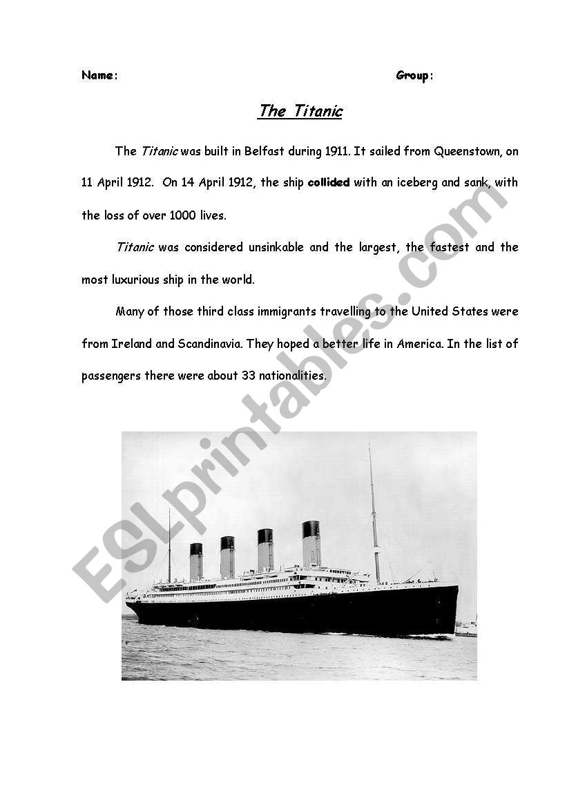 titanic worksheet