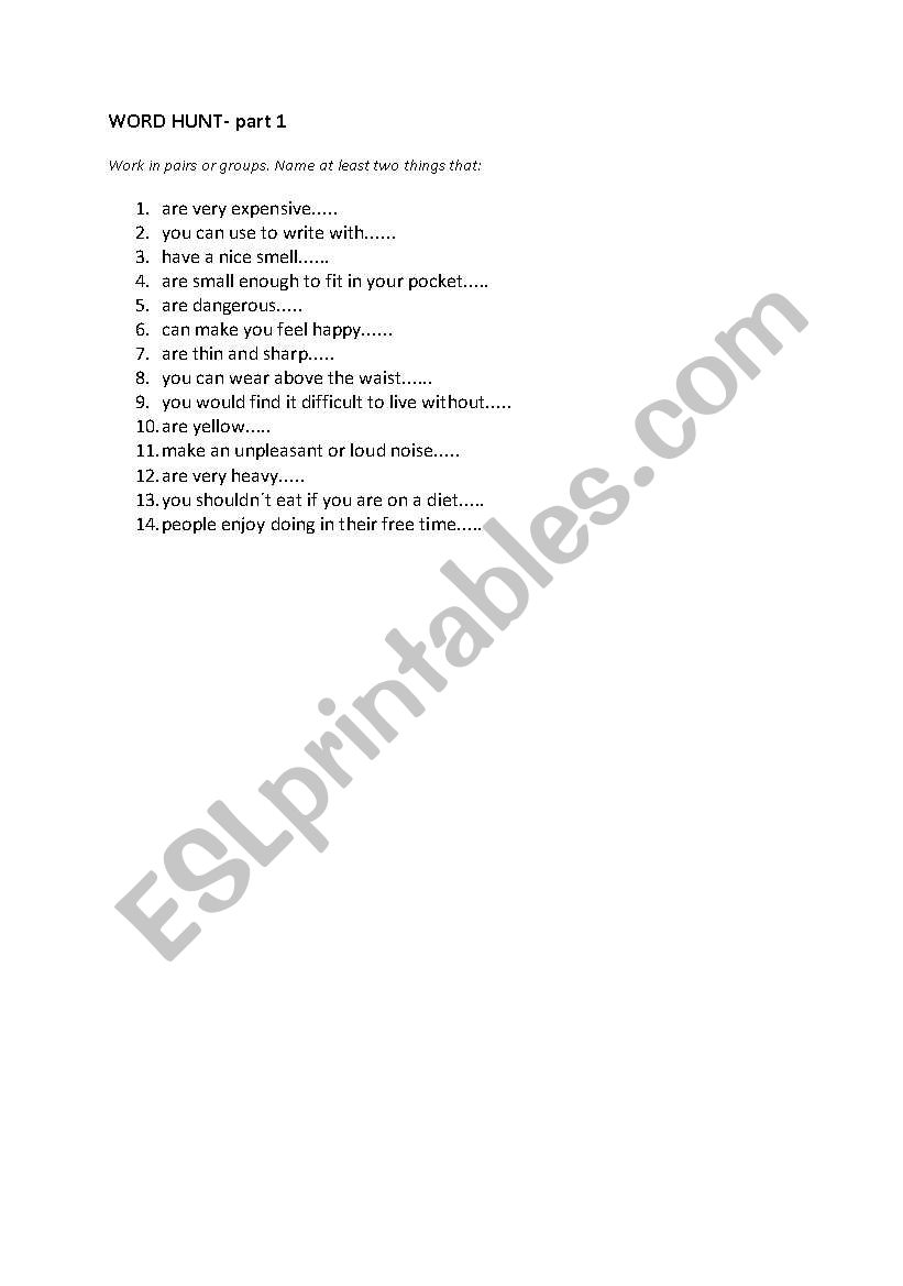 Word Hunt worksheet