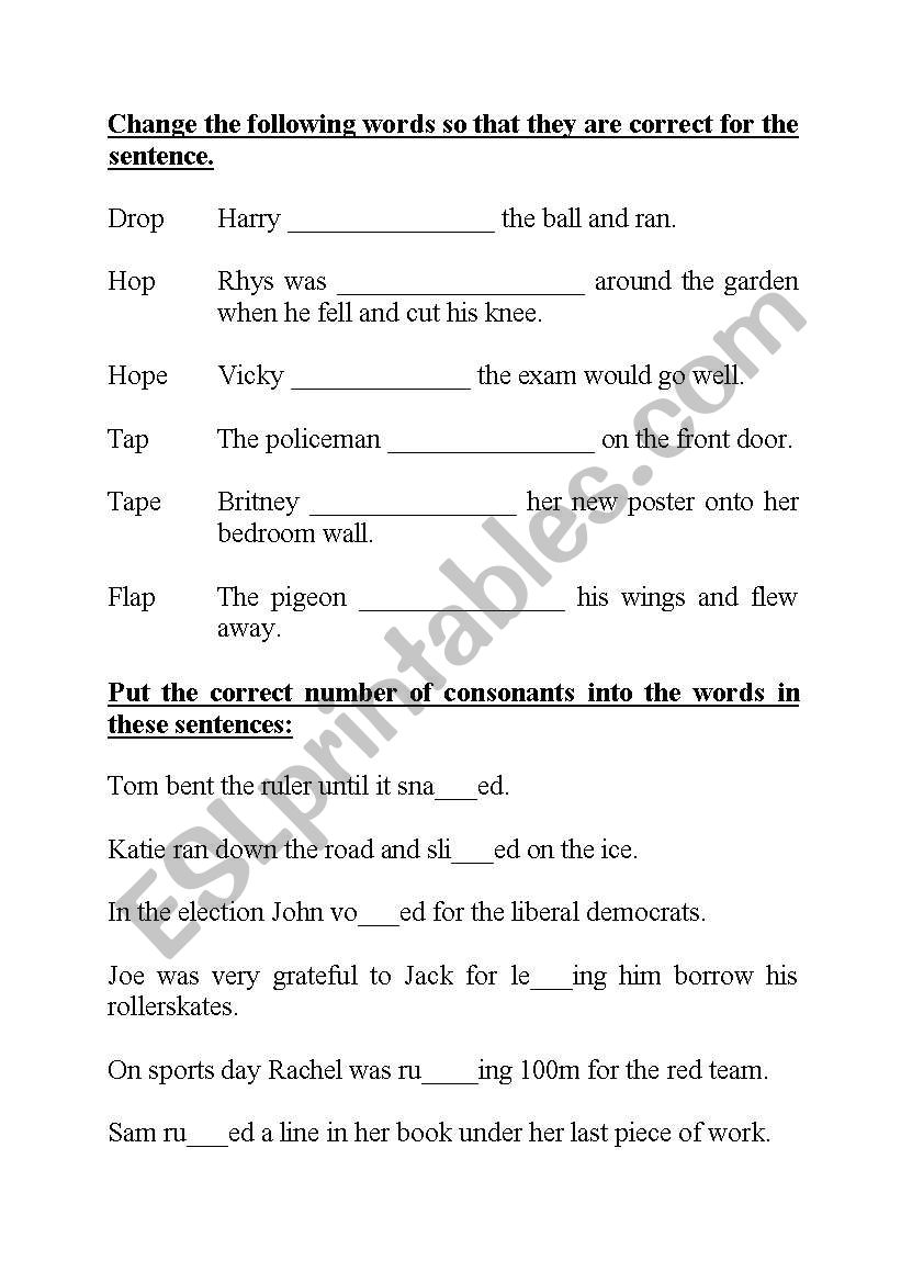 spelling rules - doubling consonants