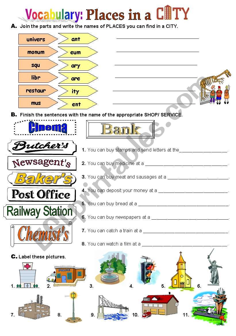 Places in a CITY worksheet