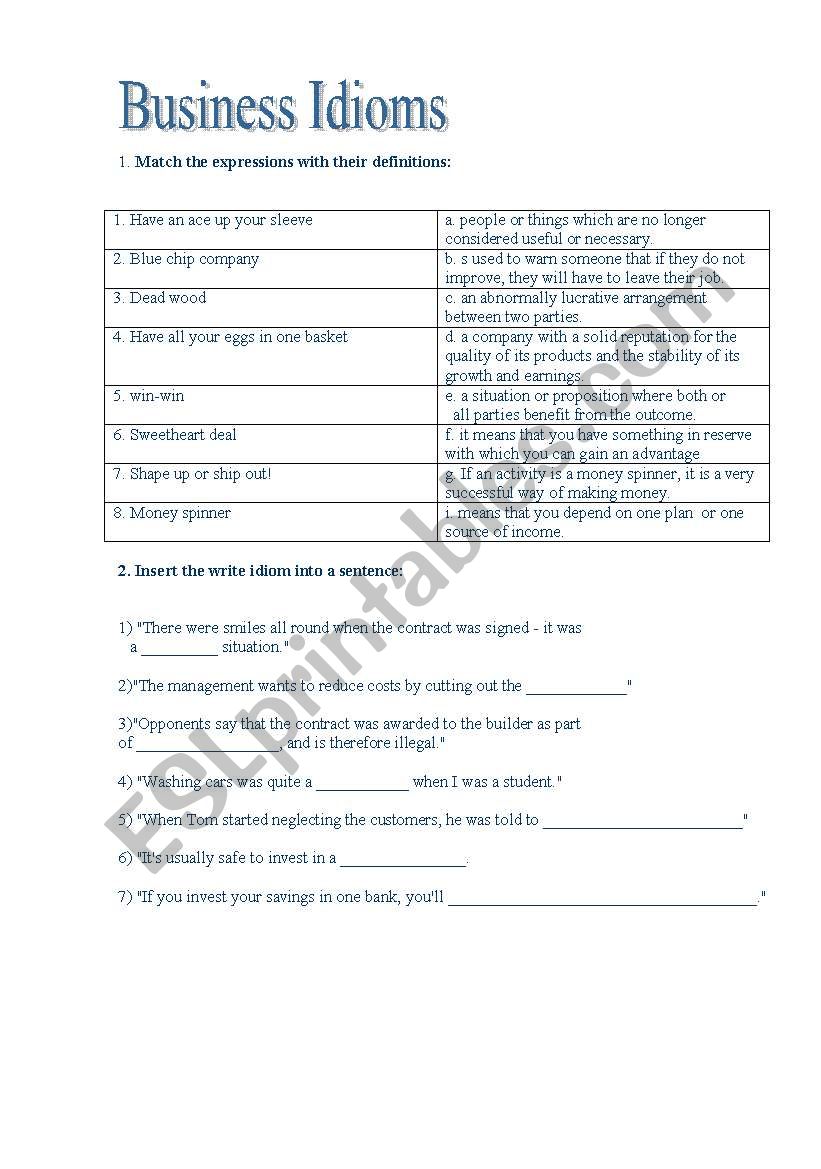 Business Idioms.Part 2 worksheet