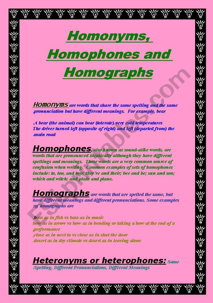 do you know Homonyms , Homophones and homographs ?