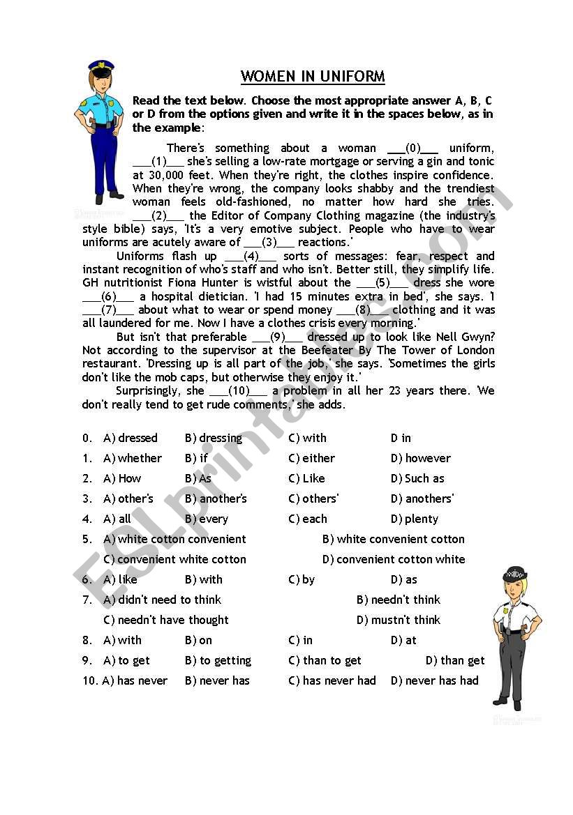 Women in Uniform worksheet