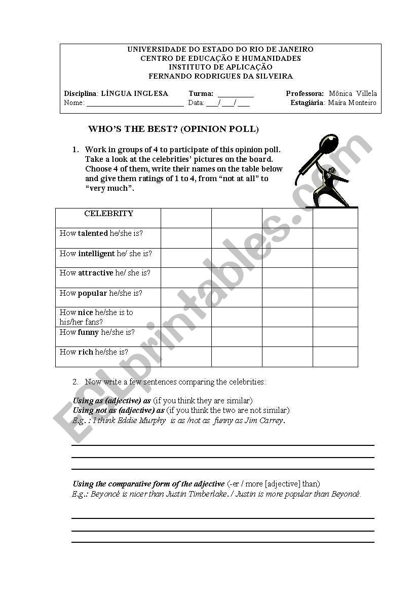 Opinion poll: Whos the best? worksheet