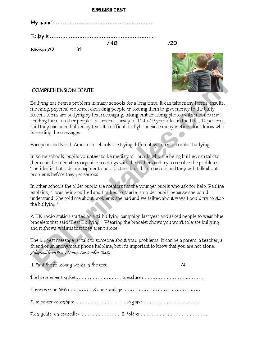 bullying worksheet