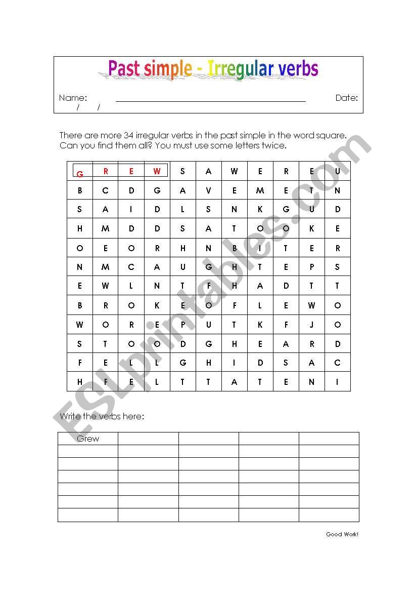 Past simple - irregular verbs worksheet