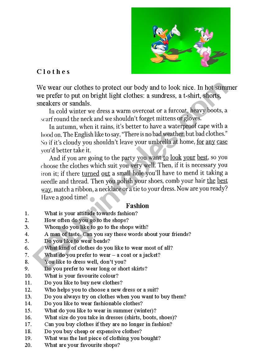  Clothes Fashion worksheet