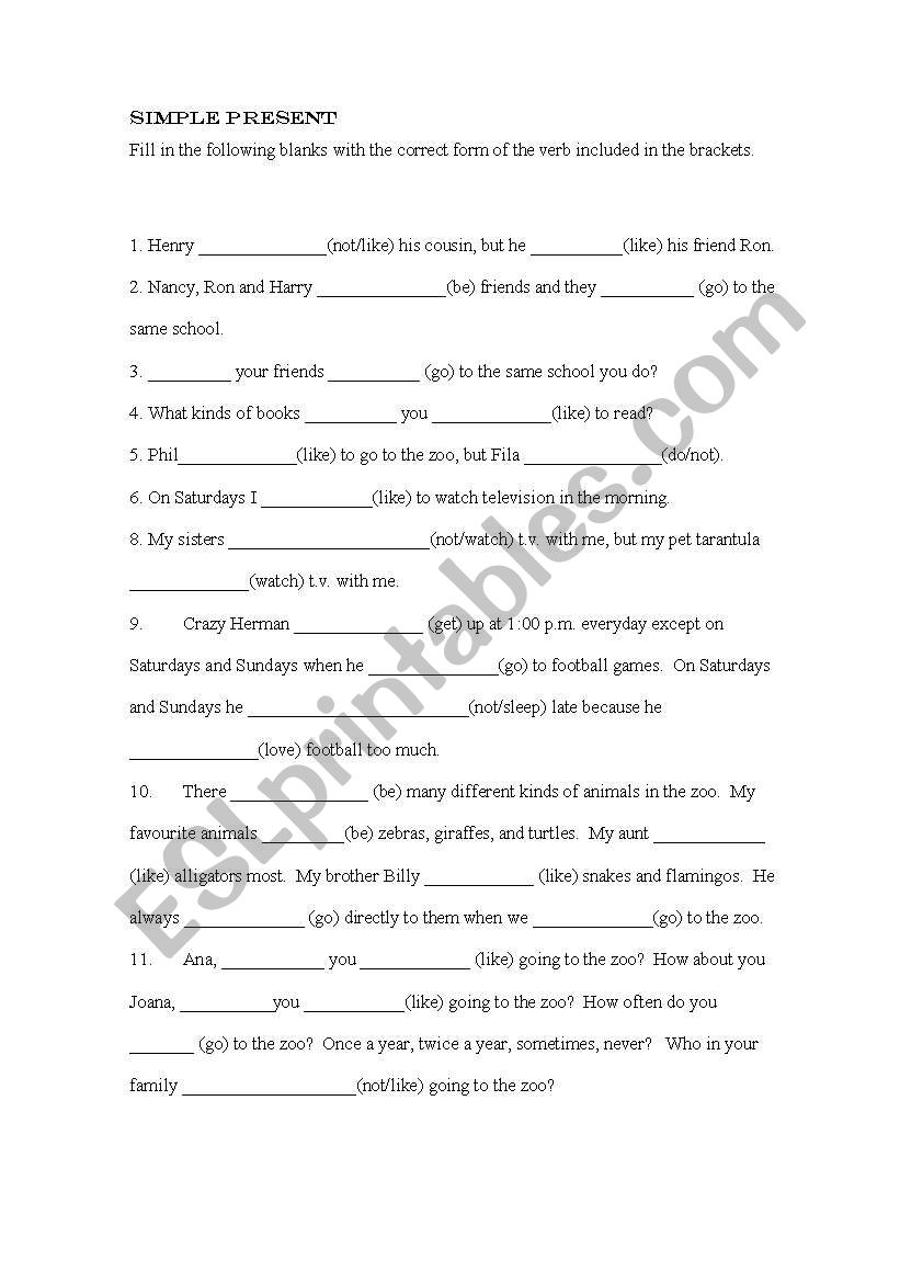 Present Simple worksheet