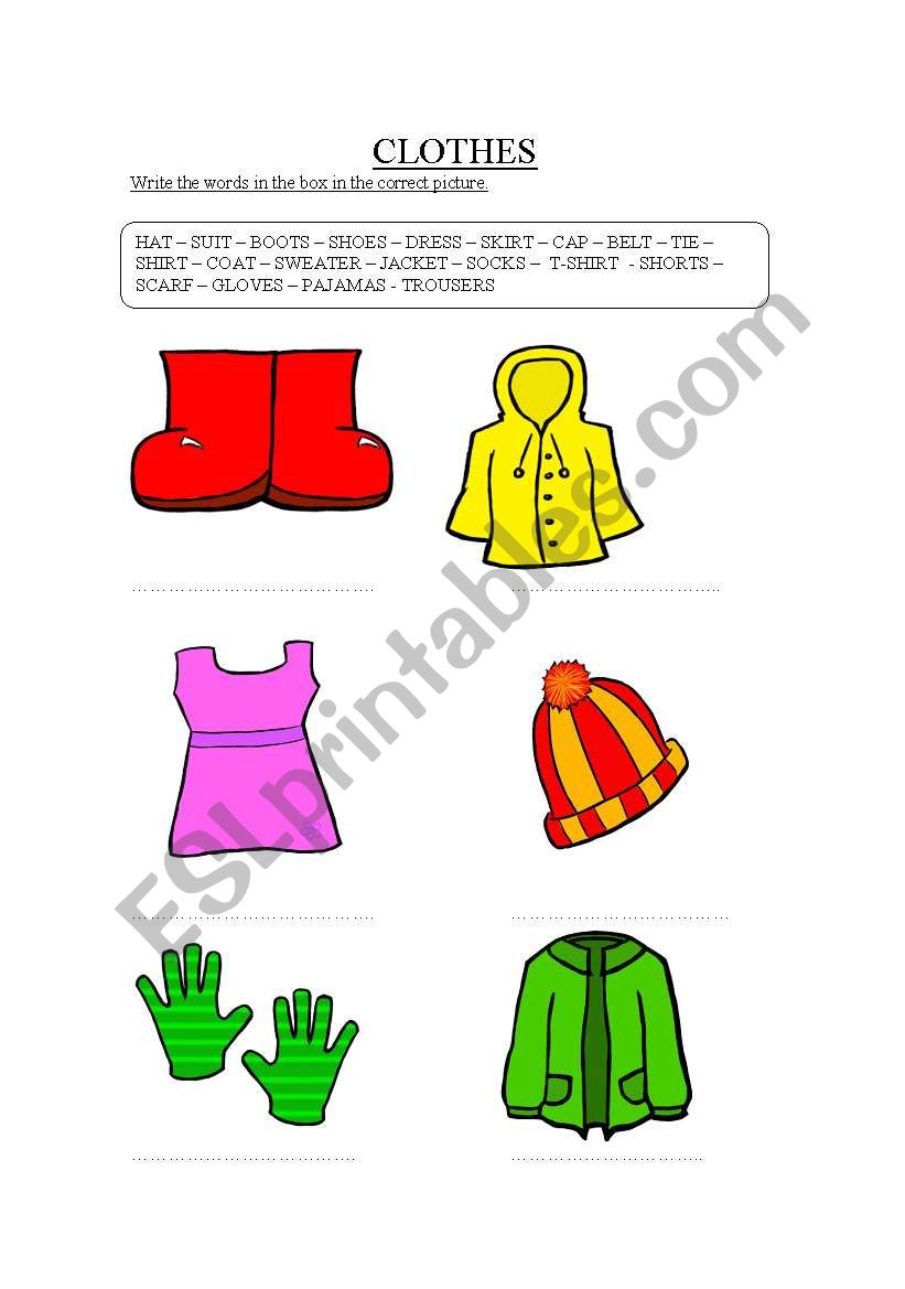 Clothes worksheet