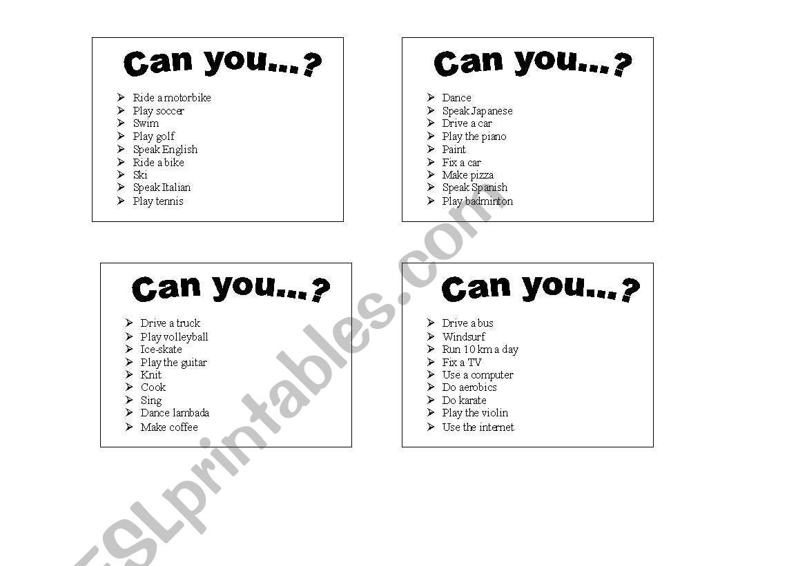 Can / Cant conversation worksheet