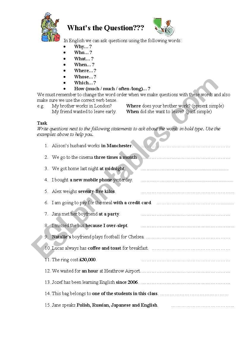 What is the Question? worksheet