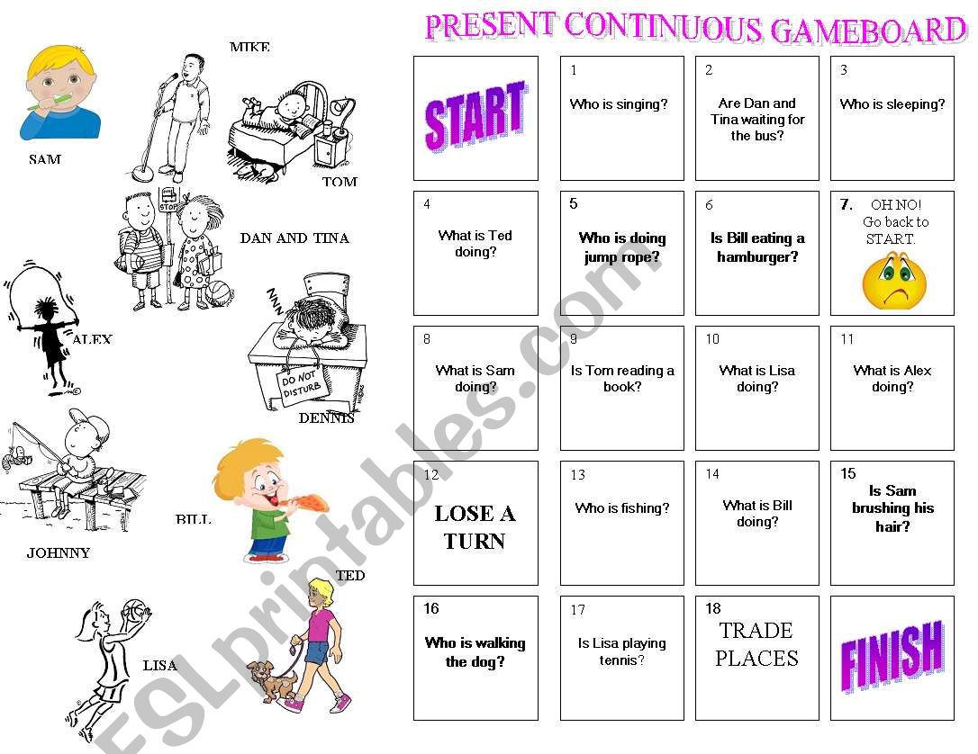 Present Continuous Gameboard worksheet