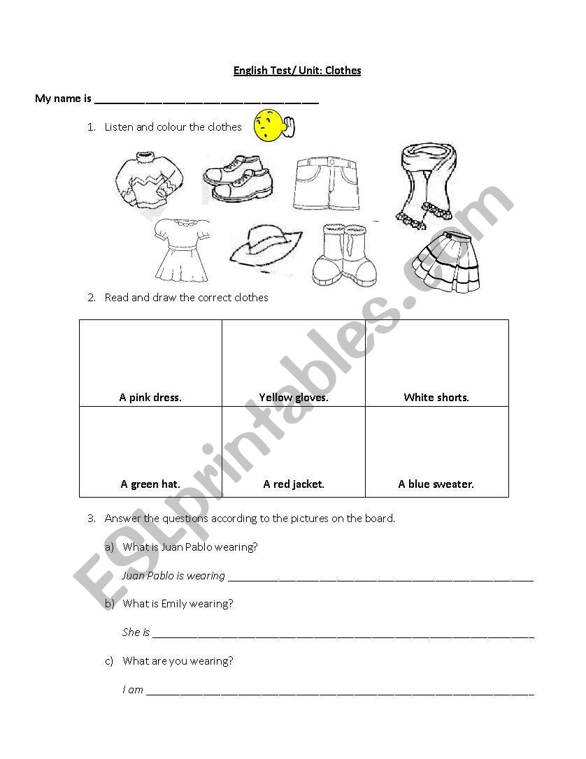 Clothes Test. worksheet