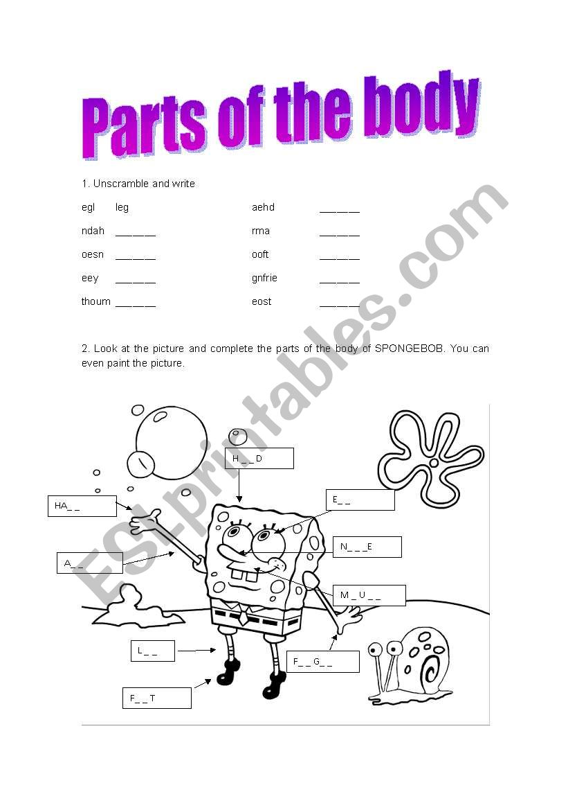 parts of the body worksheet