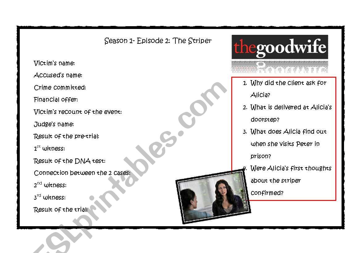 The Good Wife S01E02 worksheet