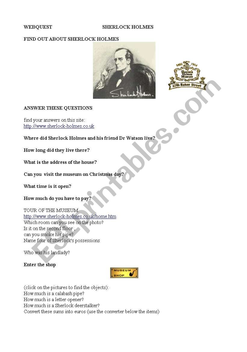 sherlock Holmess house worksheet