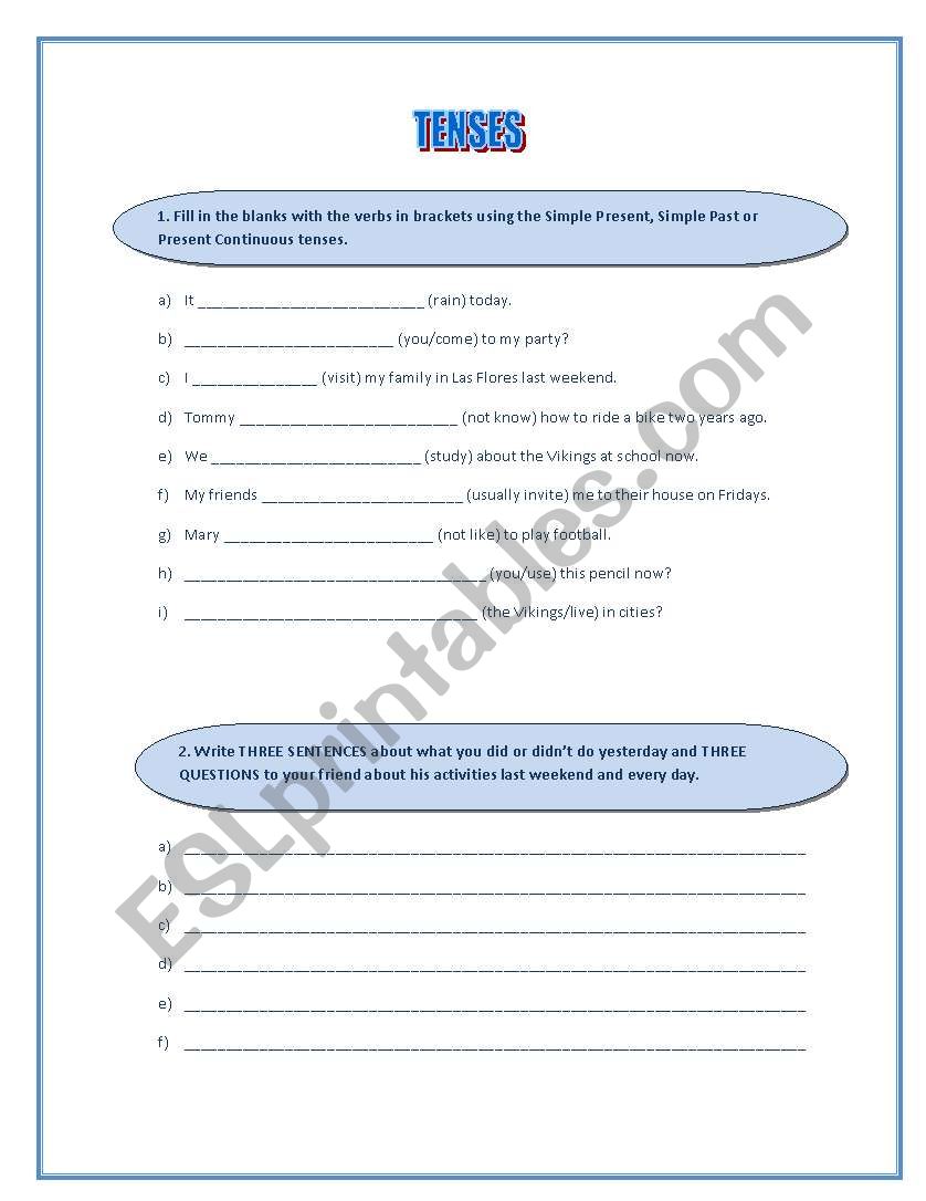 Practising Tenses worksheet